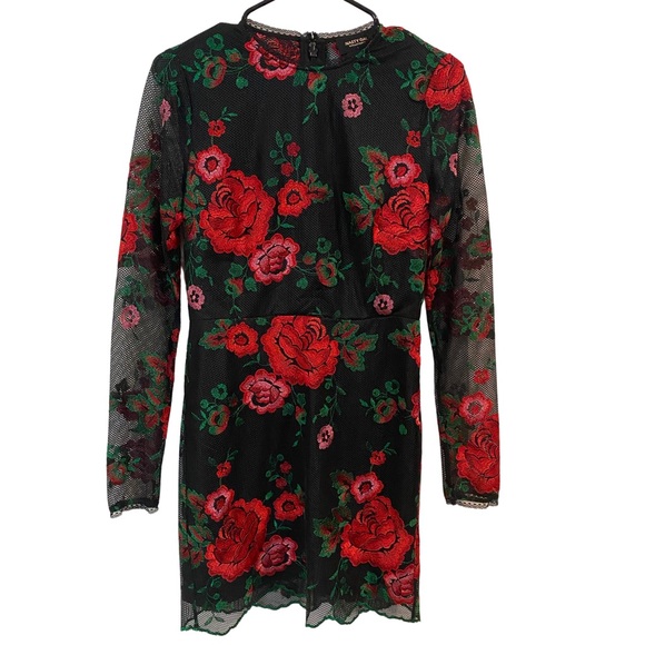 Black Mini Dress with Red Roses - Picture 1 of 5